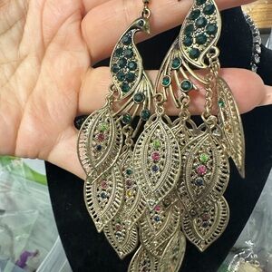 Aldo vintage peacock Elegant Gold and Green Peacock Earrings